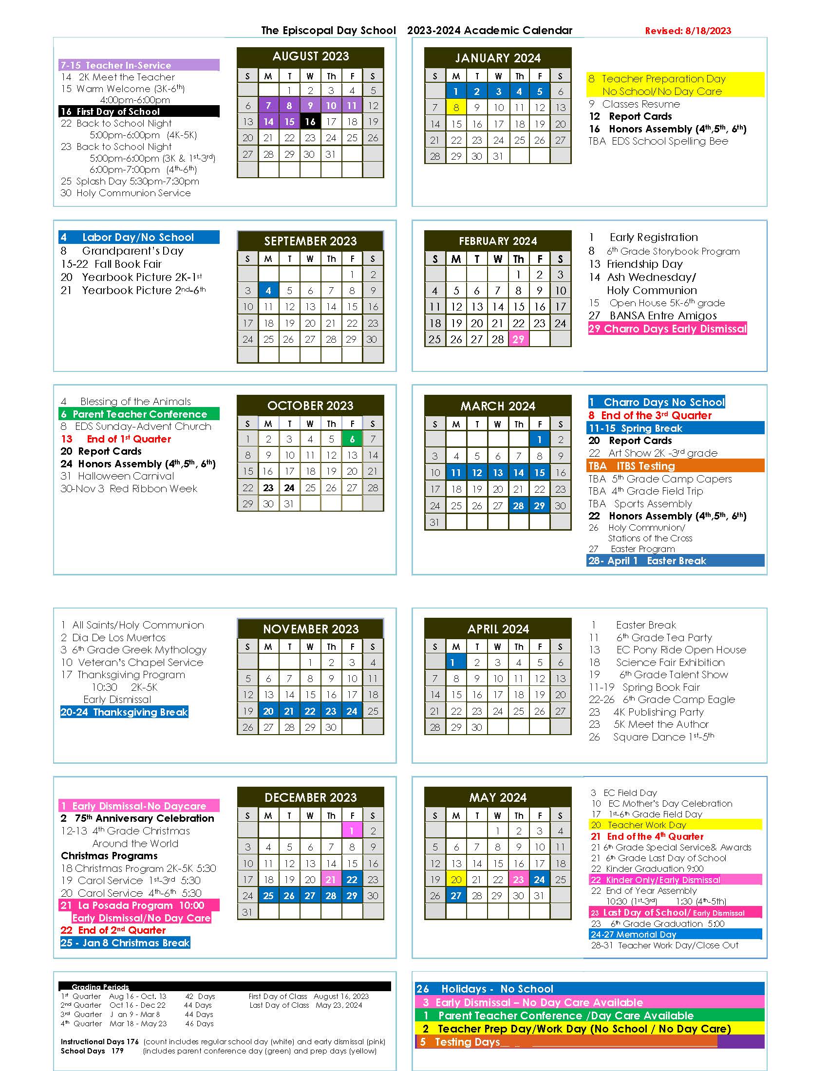 Calendar Episcopal Day School
